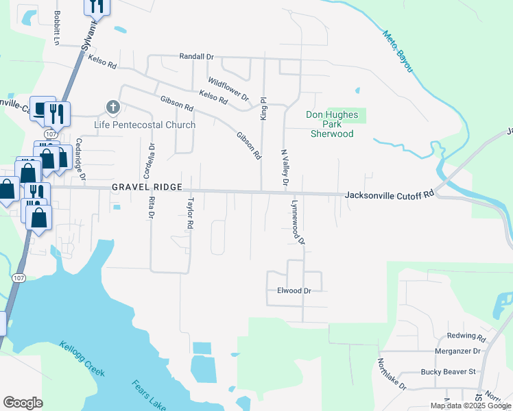 map of restaurants, bars, coffee shops, grocery stores, and more near 115 Eubanks Road in Gravel Ridge