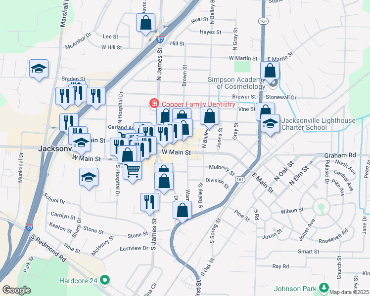map of restaurants, bars, coffee shops, grocery stores, and more near 1309 T P White Drive in Jacksonville