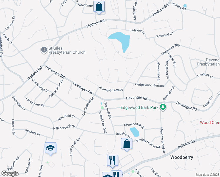 map of restaurants, bars, coffee shops, grocery stores, and more near 112 Richfield Terrace in Greer