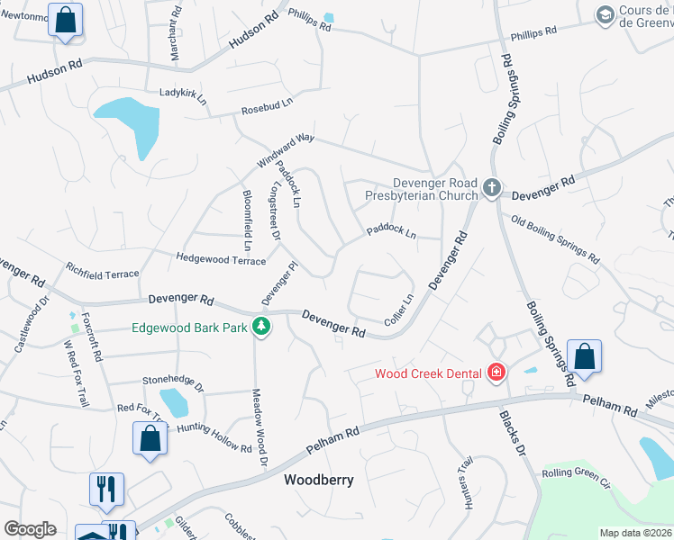 map of restaurants, bars, coffee shops, grocery stores, and more near 204 Longstreet Drive in Greer