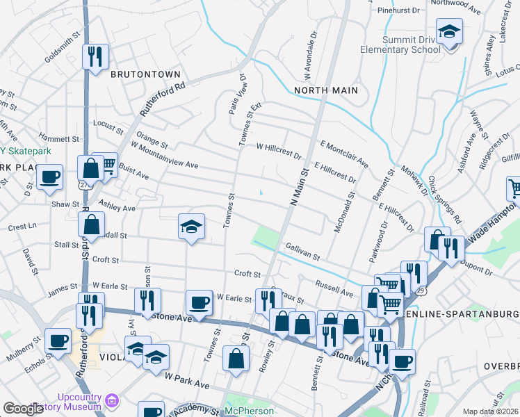 map of restaurants, bars, coffee shops, grocery stores, and more near 23 Buist Avenue in Greenville