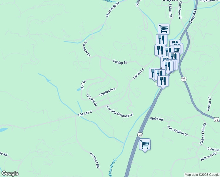 map of restaurants, bars, coffee shops, grocery stores, and more near in Clayton