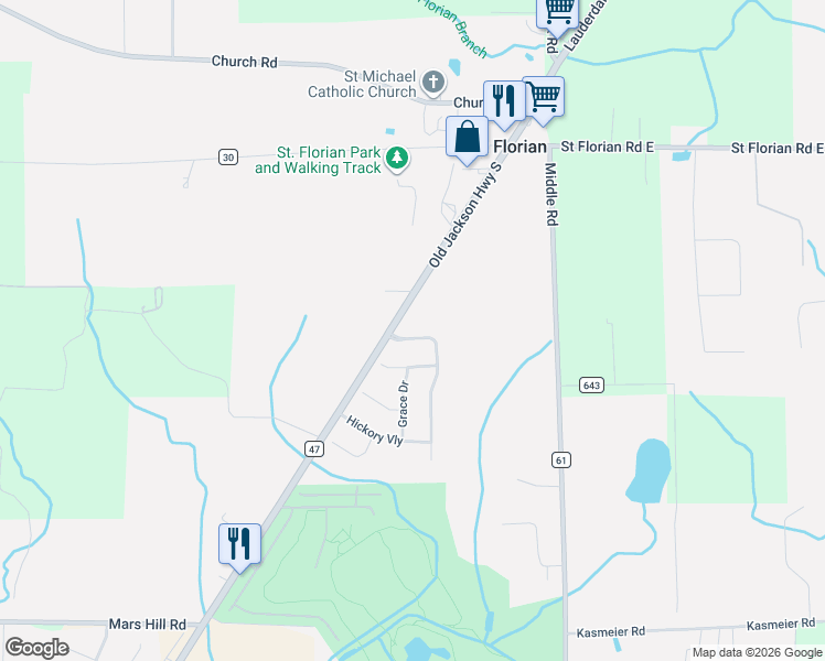 map of restaurants, bars, coffee shops, grocery stores, and more near 107 Old Hickory Drive in Florence