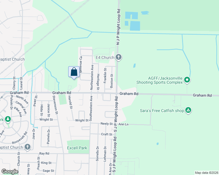 map of restaurants, bars, coffee shops, grocery stores, and more near 201 Boston Street in Jacksonville