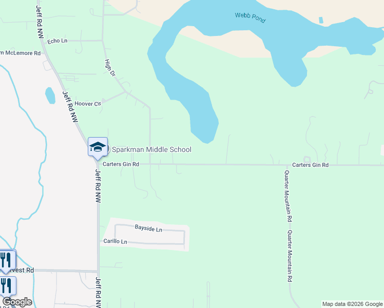 map of restaurants, bars, coffee shops, grocery stores, and more near 2524 Carters Gin Road in Toney