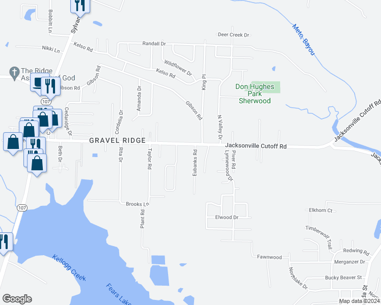 map of restaurants, bars, coffee shops, grocery stores, and more near 112 Eubanks Road in Sherwood