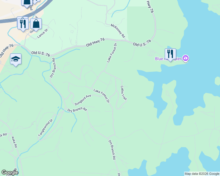 map of restaurants, bars, coffee shops, grocery stores, and more near 121 Wilderness Trail in Blue Ridge