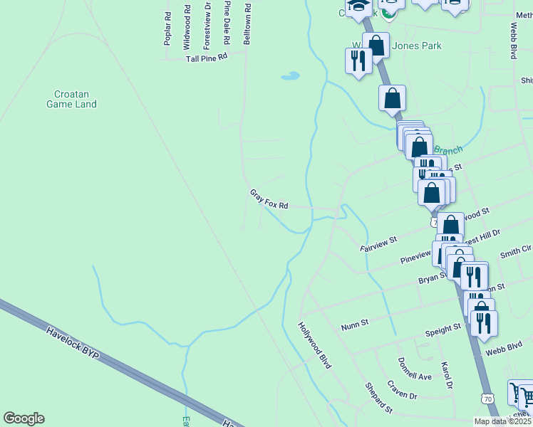 map of restaurants, bars, coffee shops, grocery stores, and more near 312 Coachman Lane in Havelock