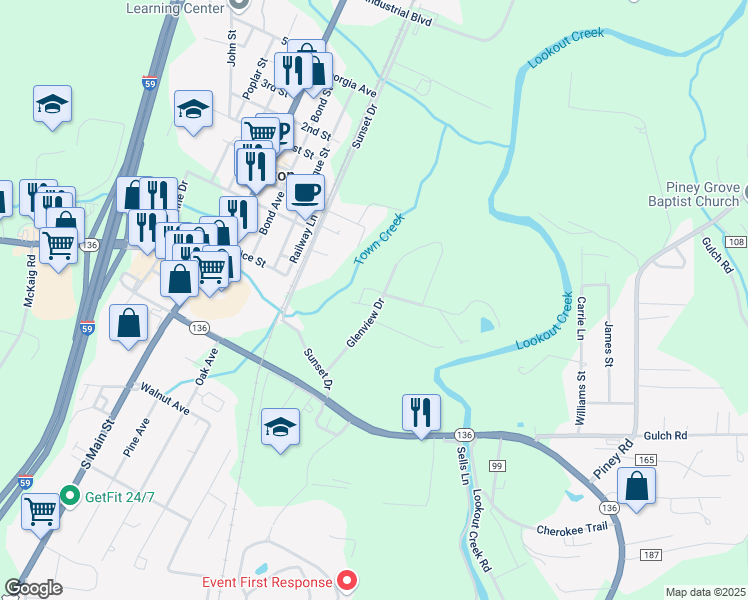 map of restaurants, bars, coffee shops, grocery stores, and more near 221 Glenview Drive in Trenton