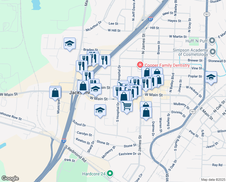 map of restaurants, bars, coffee shops, grocery stores, and more near 102 Veterans Circle in Jacksonville