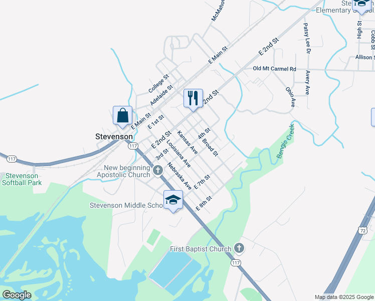 map of restaurants, bars, coffee shops, grocery stores, and more near 305 4th Street in Stevenson
