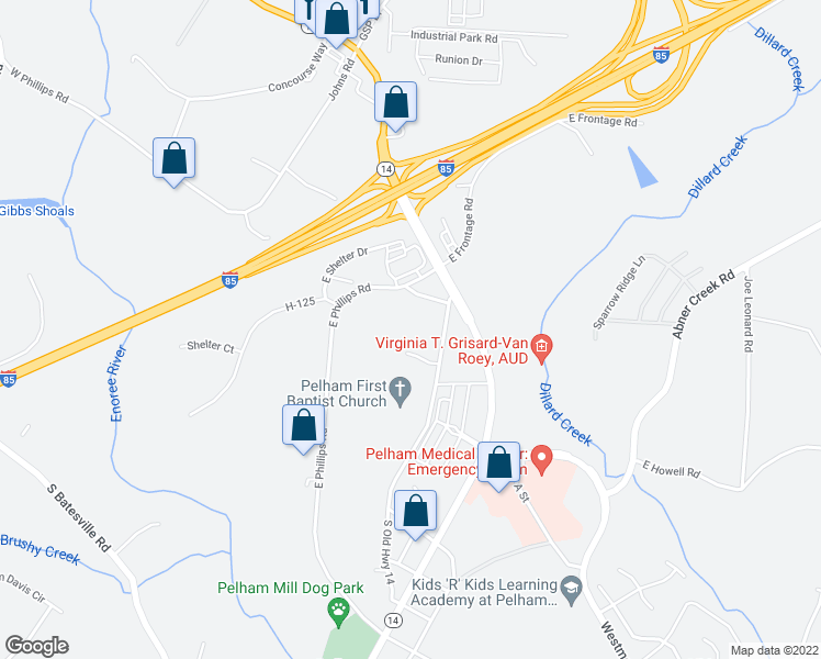 map of restaurants, bars, coffee shops, grocery stores, and more near 2571 East Phillips Road in Greer