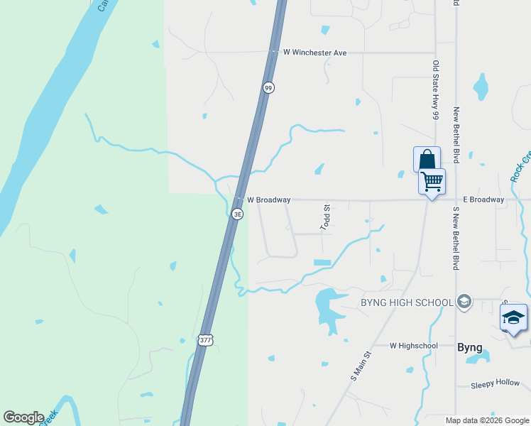 map of restaurants, bars, coffee shops, grocery stores, and more near 133 Oakwood Road in Ada