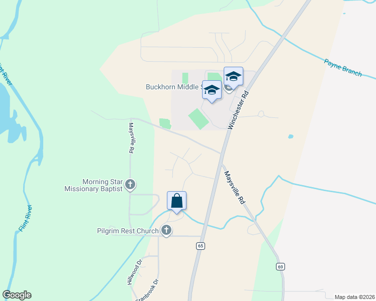 map of restaurants, bars, coffee shops, grocery stores, and more near 6406 Maysville Road in New Market