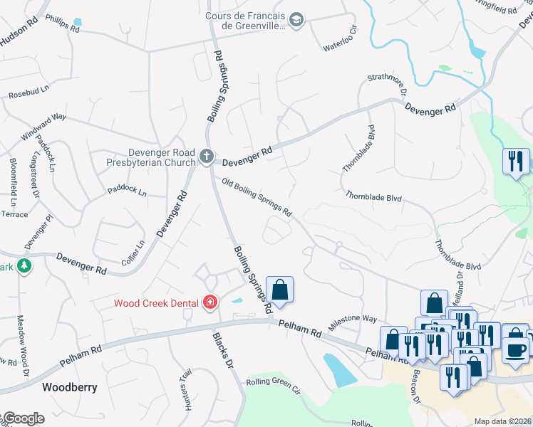map of restaurants, bars, coffee shops, grocery stores, and more near 1010 Carriage Park Circle in Greer
