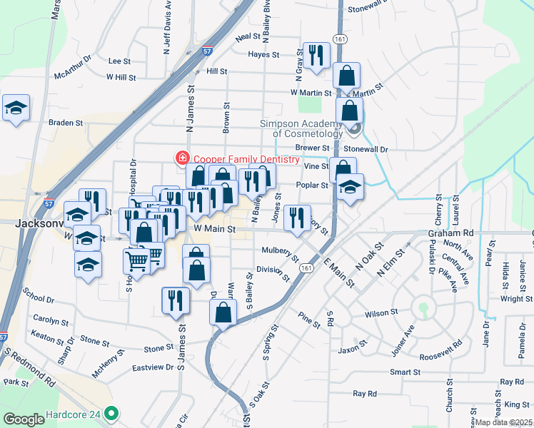 map of restaurants, bars, coffee shops, grocery stores, and more near 405 West Hickory Street in Jacksonville