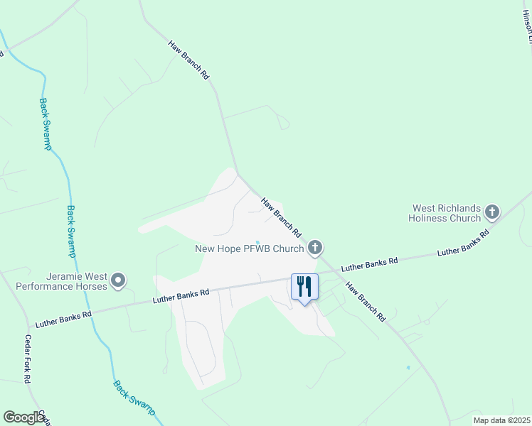 map of restaurants, bars, coffee shops, grocery stores, and more near 1536 Haw Branch Road in Beulaville