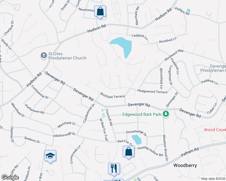 map of restaurants, bars, coffee shops, grocery stores, and more near 112 Richfield Terrace in Greer