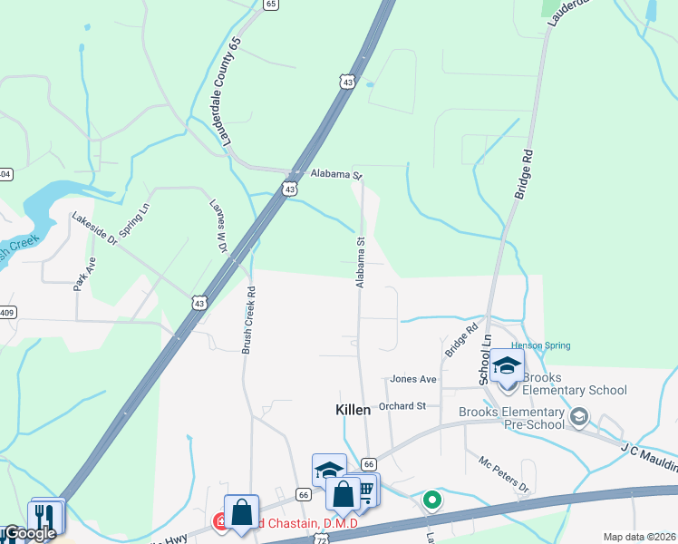 map of restaurants, bars, coffee shops, grocery stores, and more near 541 Alabama Street in Killen