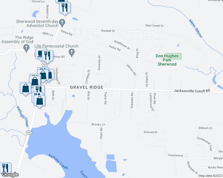 map of restaurants, bars, coffee shops, grocery stores, and more near 7031 Jacksonville Cutoff Road in Gravel Ridge