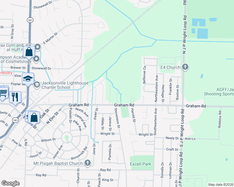 map of restaurants, bars, coffee shops, grocery stores, and more near 1116-1290 Graham Road in Jacksonville