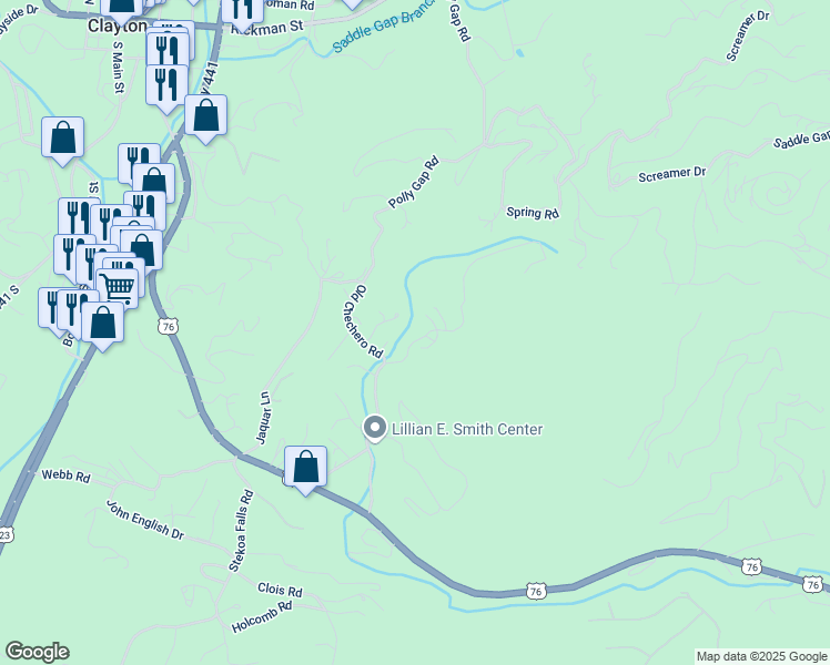 map of restaurants, bars, coffee shops, grocery stores, and more near 104 Morning Dew Lane in Clayton