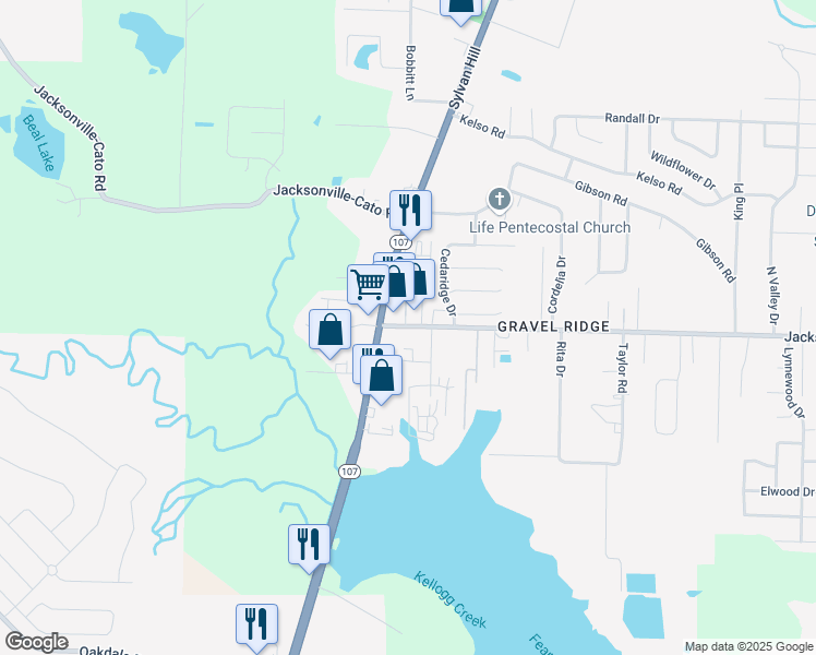 map of restaurants, bars, coffee shops, grocery stores, and more near 7900 Jacksonville-Cato Road in Sherwood