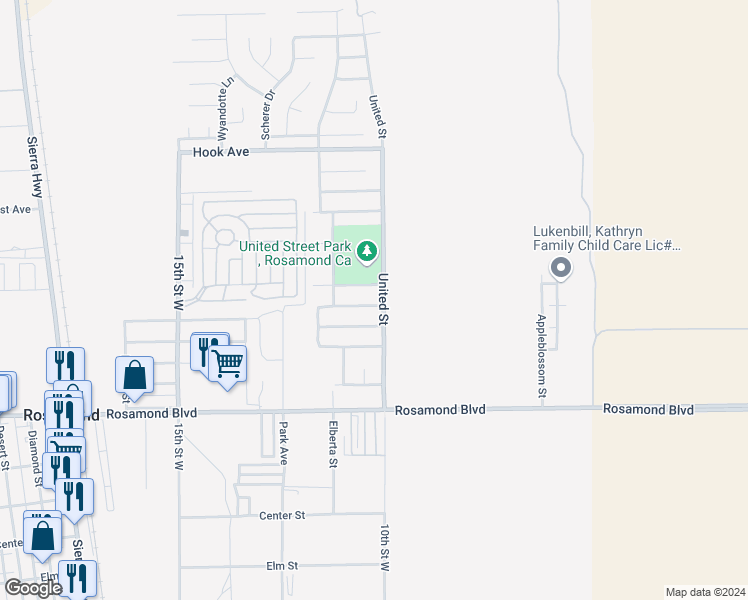 map of restaurants, bars, coffee shops, grocery stores, and more near 1017 Stetson Avenue in Rosamond