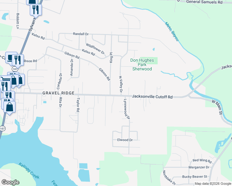 map of restaurants, bars, coffee shops, grocery stores, and more near 6612 Jacksonville Cutoff Road in Jacksonville