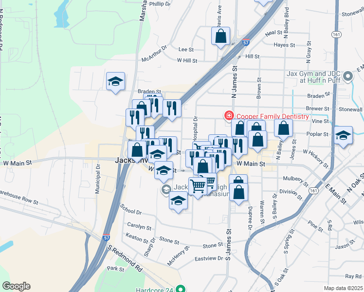 map of restaurants, bars, coffee shops, grocery stores, and more near 1308 West Main Street in Jacksonville