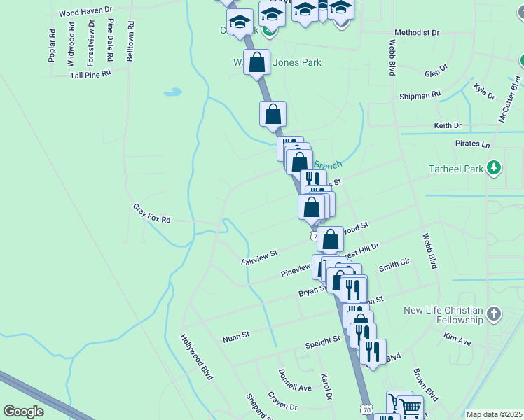 map of restaurants, bars, coffee shops, grocery stores, and more near 109 Vine Street in Havelock