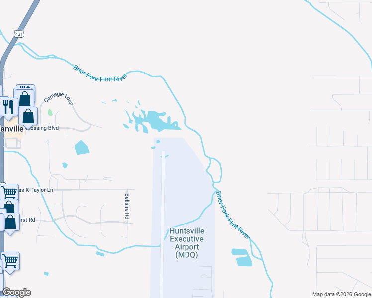 map of restaurants, bars, coffee shops, grocery stores, and more near 213 James K Taylor Lane in Meridianville
