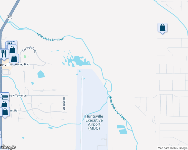 map of restaurants, bars, coffee shops, grocery stores, and more near 213 James K Taylor Lane in Meridianville