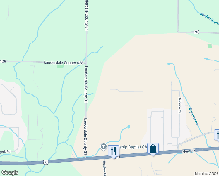 map of restaurants, bars, coffee shops, grocery stores, and more near 4580 County Road 31 in Killen