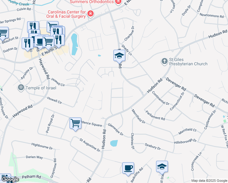 map of restaurants, bars, coffee shops, grocery stores, and more near 3 Whaling Way in Greenville