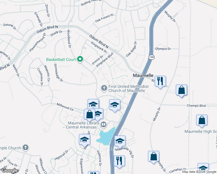 map of restaurants, bars, coffee shops, grocery stores, and more near 11 Valley View Drive in Maumelle