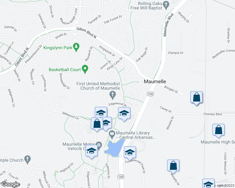 map of restaurants, bars, coffee shops, grocery stores, and more near 17 Valley View Drive in Maumelle