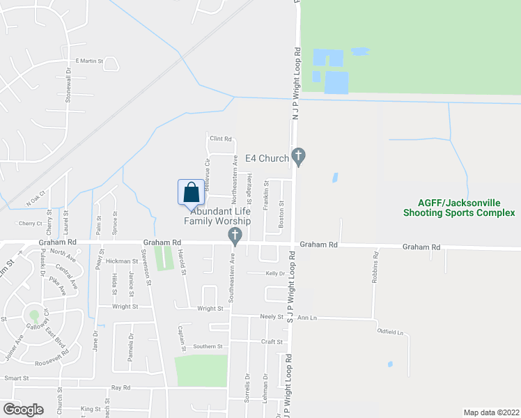 map of restaurants, bars, coffee shops, grocery stores, and more near 303 Franklin Street in Jacksonville