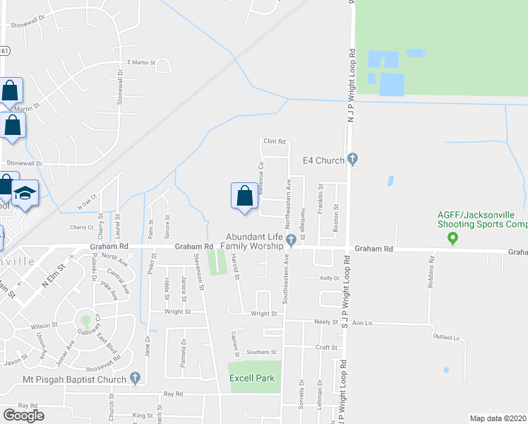 map of restaurants, bars, coffee shops, grocery stores, and more near 97 Bel Air Loop Road in Jacksonville