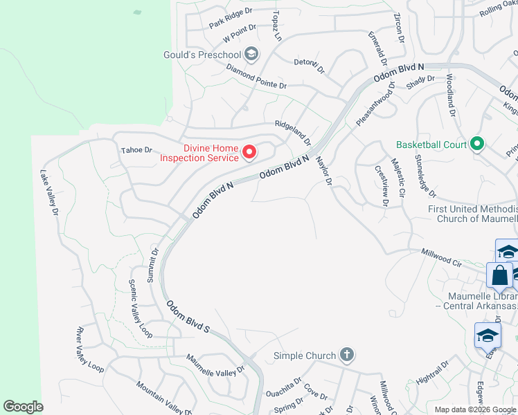 map of restaurants, bars, coffee shops, grocery stores, and more near 183 Ridgeview Trail in Maumelle