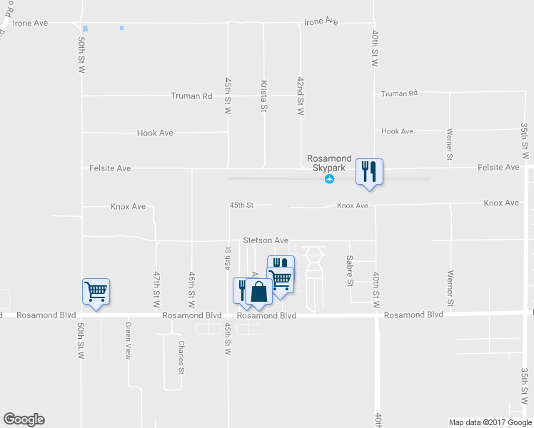 map of restaurants, bars, coffee shops, grocery stores, and more near 4360 Knox Avenue in Rosamond