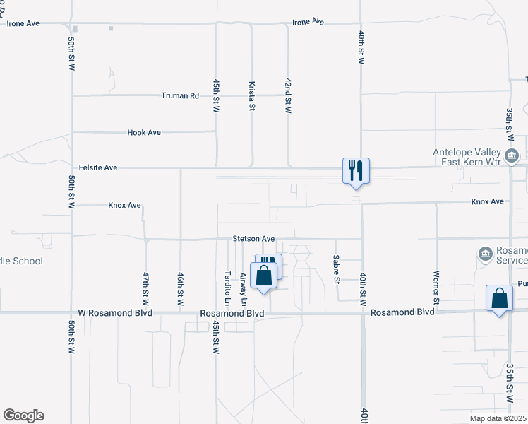 map of restaurants, bars, coffee shops, grocery stores, and more near 4360 Knox Avenue in Rosamond