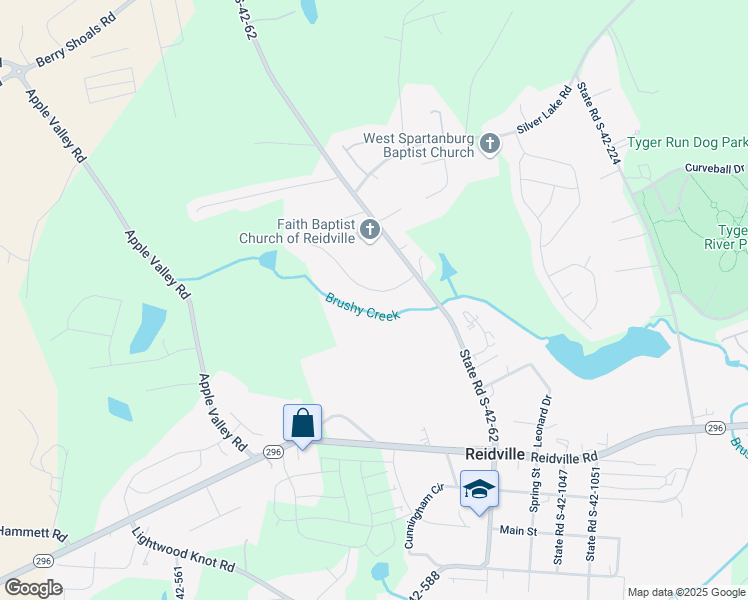 map of restaurants, bars, coffee shops, grocery stores, and more near 117 Stone Gate Drive in Reidville