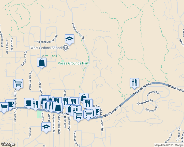 map of restaurants, bars, coffee shops, grocery stores, and more near 115 Calle Irena in Sedona