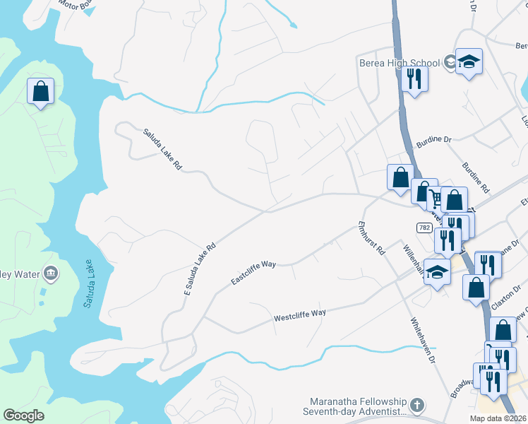 map of restaurants, bars, coffee shops, grocery stores, and more near 1009 East Saluda Lake Road in Greenville