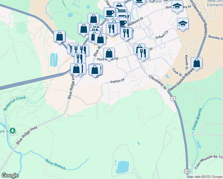 map of restaurants, bars, coffee shops, grocery stores, and more near 496 Emory Circle in Blairsville