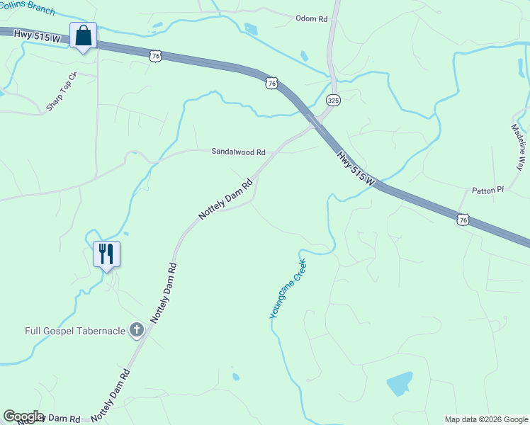 map of restaurants, bars, coffee shops, grocery stores, and more near 520 Byers Road in Blairsville