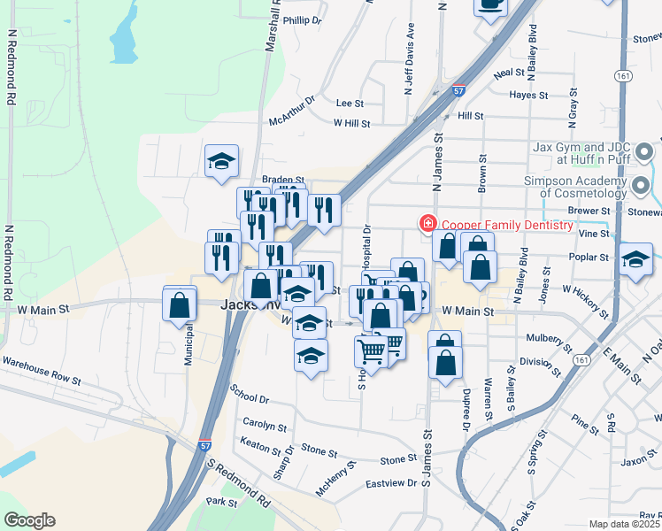 map of restaurants, bars, coffee shops, grocery stores, and more near 1308 West Main Street North in Jacksonville