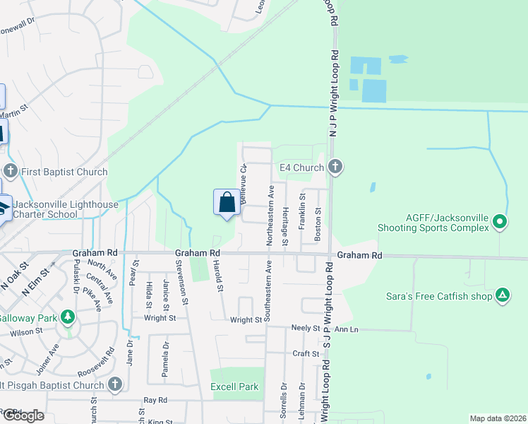 map of restaurants, bars, coffee shops, grocery stores, and more near 102 Bellevue Circle in Jacksonville