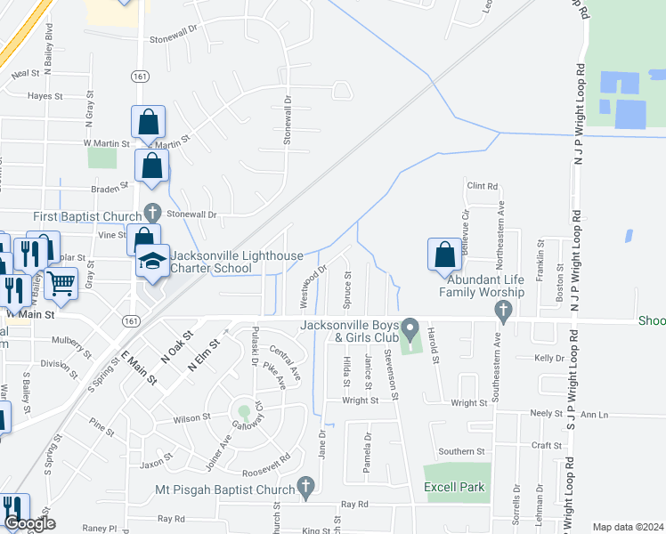 map of restaurants, bars, coffee shops, grocery stores, and more near 208 Palm Street in Jacksonville